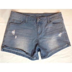 Vanilla Star Women's Jeans Shorts Denim Mid Rise Distressed Blue Size W32
